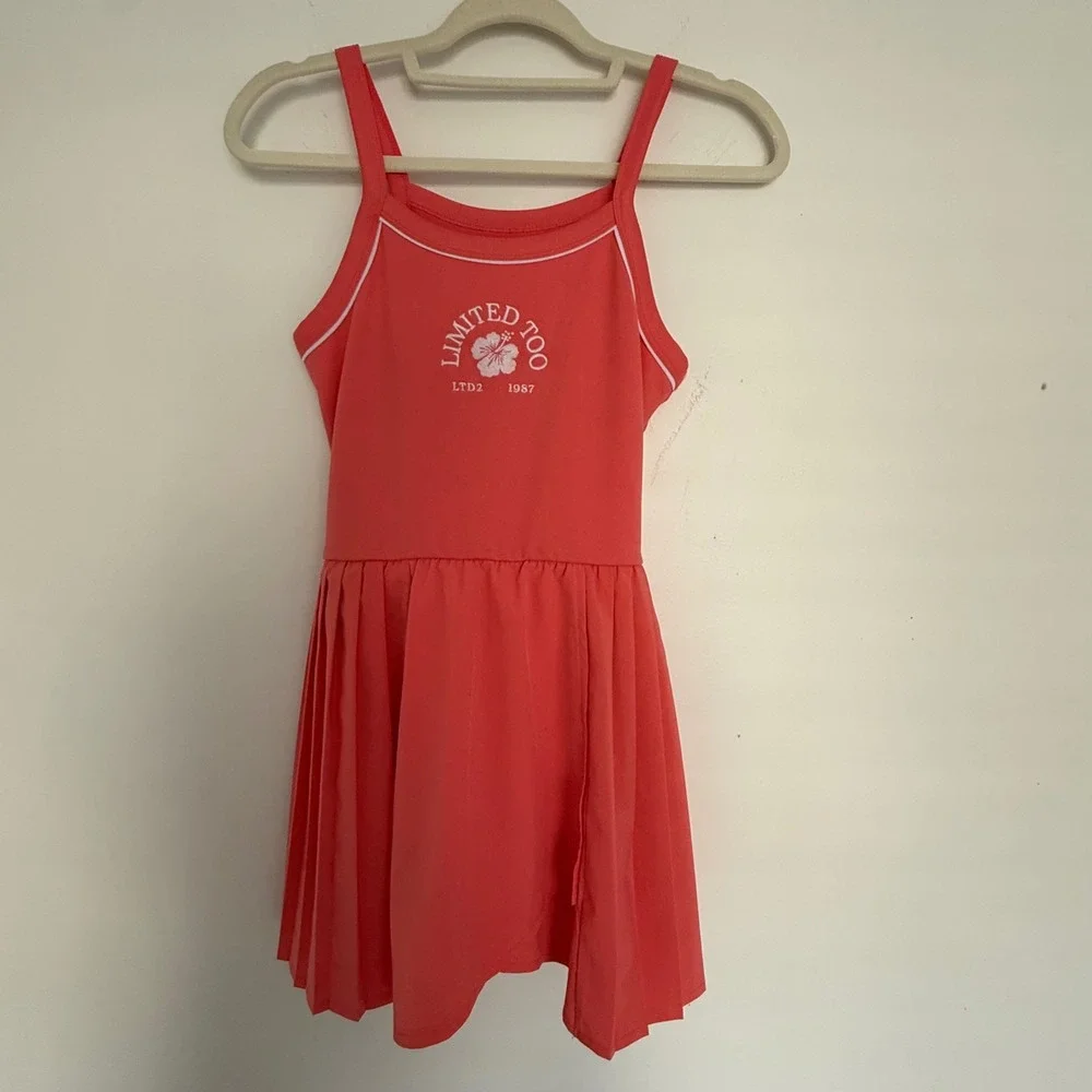 Limited Too Girls Sporty Tennis Summer Dress L 12-14 Coral Biker Shorts Lined